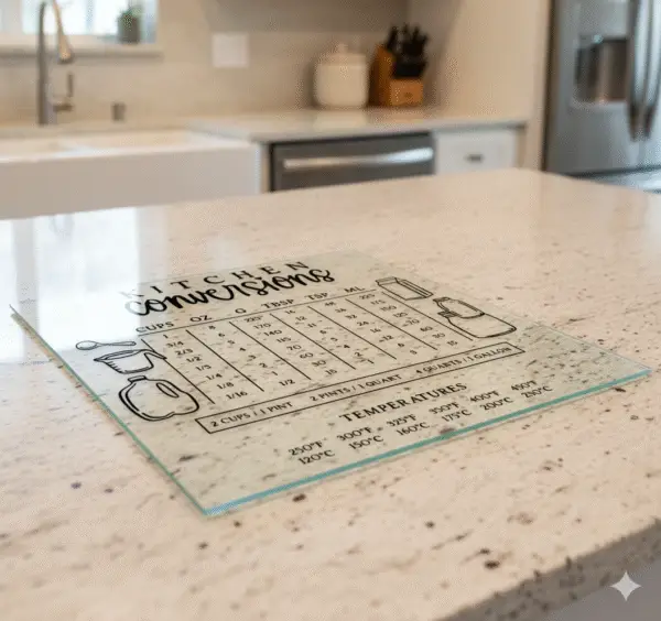 Glass Cutting board with conversion chart Tempered Glass Cutting Board