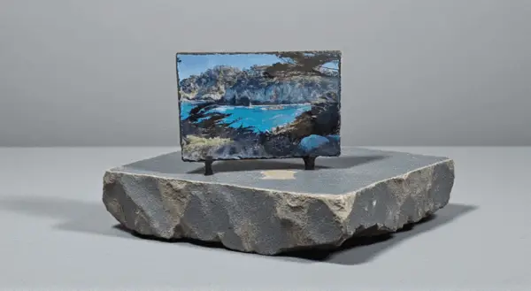 Pt Lobo on Stone-Cropped Stone plaque set on stone